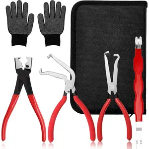 STANDARD GOODS 5-Pcs Kit Electrical Disconnect Pliers Set w/Gloves - Auto Connector Tool for Fuel Line, Wiring, Sensors & Coils| Quick-Release Car Truck Repair (Red)