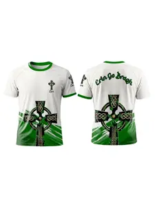 Saint Patrick Unisex Celtic Cross Irish Traditional Sporty T-Shirt, & Full Celtic Knots and Clover Print, Ireland Flag Colors