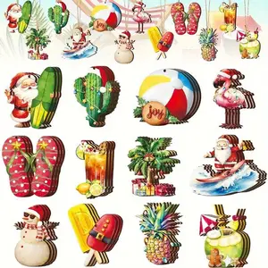 Summer Beach Christmas Wooden Decoration Pendants, Palau Party Supplies with Pineapple, Tropical Drum, Swing, Holiday Decorations