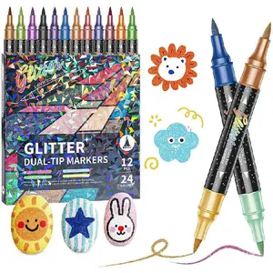 24/48/72/96 color glitter effect pens, 2026 new model double-ended glitter pens, professional glitter painting pen set, suitable for adult coloring books, diaries, card making and DIY crafts (24 colors)