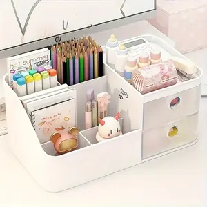 Large Capacity Desk Organizer with 6 Compartments & 2 Drawers, Storage Box for Office Supplies, Makeup & Home, Multi-Functional Design, Desk Tidy, Stationery Storage Organizer