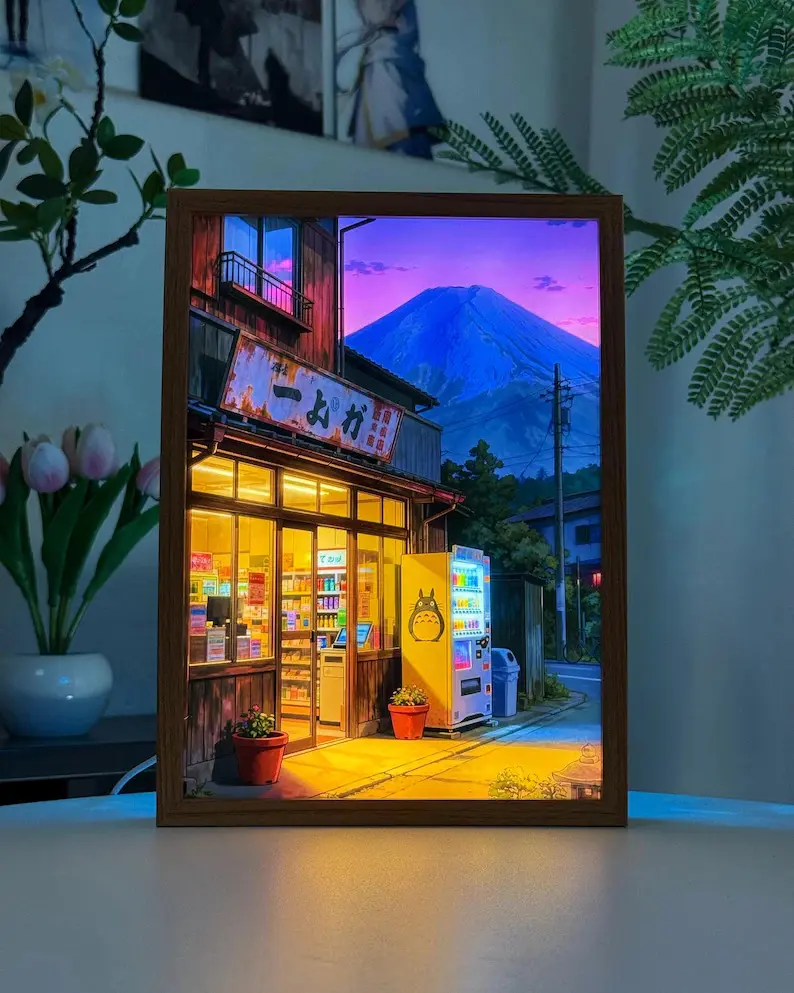 Fuji Mountain Convenience Store LED Light Box, Anime Wall Decor