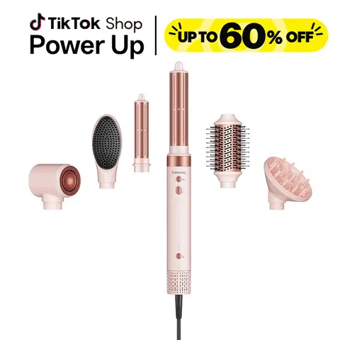 Tideway Prowaver 6-in-1 Ionic Hot Air Styler - Oval Blow Dryer Brush with Auto Wrap Curlers, Dual Voltage Travel Hair Tool, Smooth Blowout & Straightening, Her Personal Care Gadgets Gift Set
