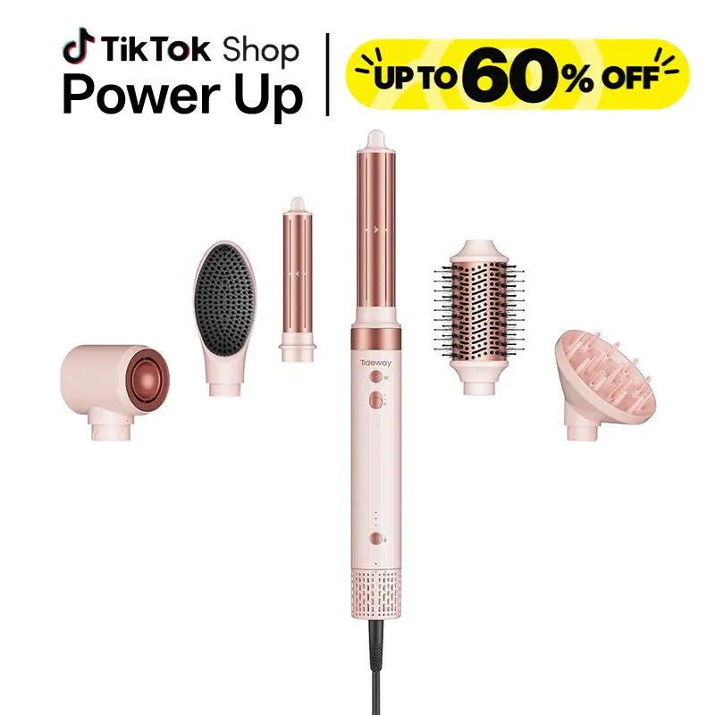 Tideway Prowaver 6-in-1 Ionic Hot Air Styler - Oval Blow Dryer Brush with Auto Wrap Curlers, Dual Voltage Travel Hair Tool, Smooth Blowout & Straightening, Her Personal Care Gadgets Gift Set