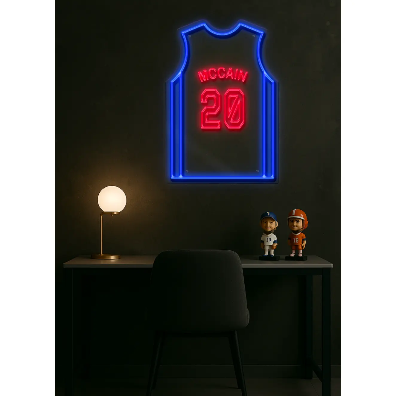 Mccain #20 LED Jersey Light with Remote Control USB Adapter & Wall Mount Kit Energy Efficient Acrylic Basketball Football Baseball Soccer Jersey