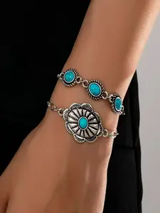 Boho Turquoise Texture Bracelet Set, Bohemian Appeal, Artistic Flair, Vintage Style Women & Girls Jewelry, Fashionable Party Wear, Perfect Birthday Gift