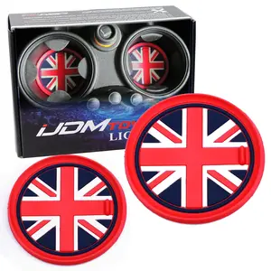 iJDMTOY Red/Blue 73mm Union Jack UK Flag Style Silicone Insert Mats For Mini Cooper R55 R56 R57 R58 R59 Front Console Drink Holders
