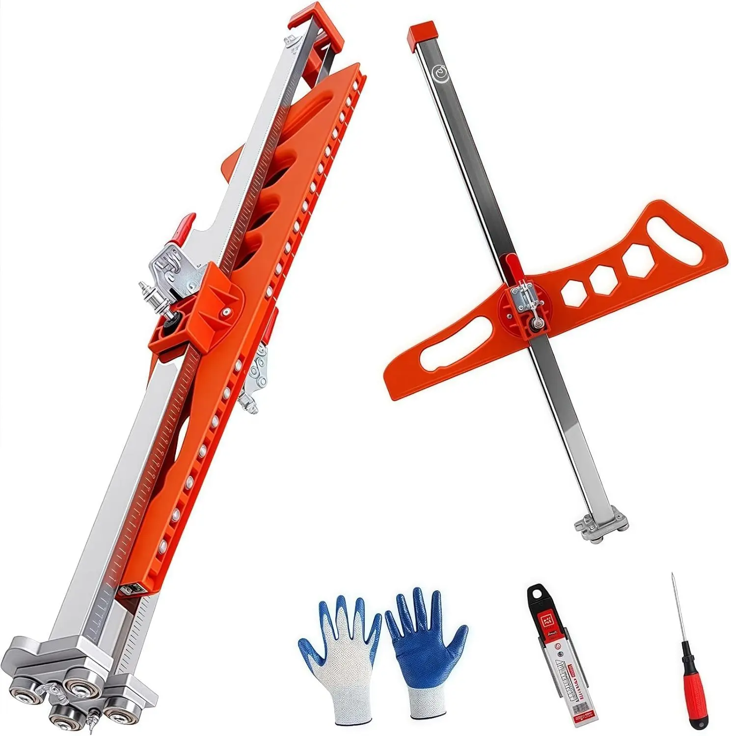 Stainless Steel Foldable Drywall Plasterboard Cutter, 19-Wheel Hand Push Tool with Adjustable Clamping Pressure, 1.5-61cm Width, Accuracy-Enhancing & Shock-Absorb Features, 5.5 lbs 1-Size Compact for Contractors, Wall Decoration, One Size