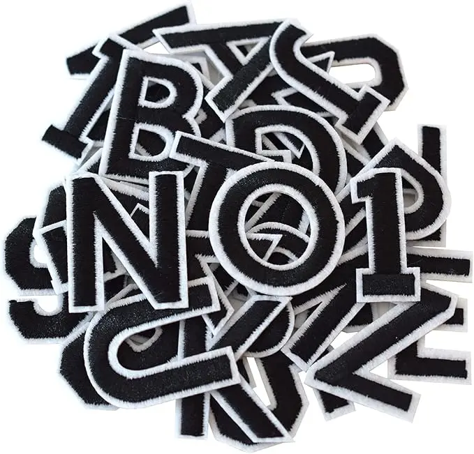 72 Pieces Iron-On Embroidered Patches with Hot Melt Adhesive - Cotton Black Letter/Number Alphabet Set for Embroidery Craft, Children's Clothes Repair, Jeans Decoration, Iron On Patches