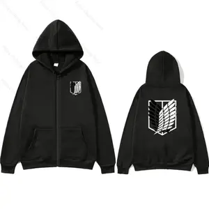 Women's Attack on Titan Print Zip-Up Hoodie, Polyester Fabric, Loose Stylish Hipster Long-Sleeve Casual Autumn Coat