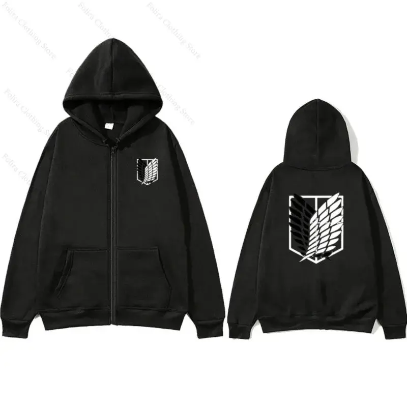 Women's Attack on Titan Print Zip-Up Hoodie - Polyester Fabric, Long-Sleeve, Loose Fit, Simple Style Casual Autumn Coat Piece, Fashion Apparel