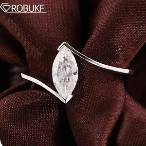 Bypass Shank Solitaire Moissanite Ring For Women 1 Carat Marquise Cut Tension Set Wedding Band 100% 925 Sterling Silver Jewelry