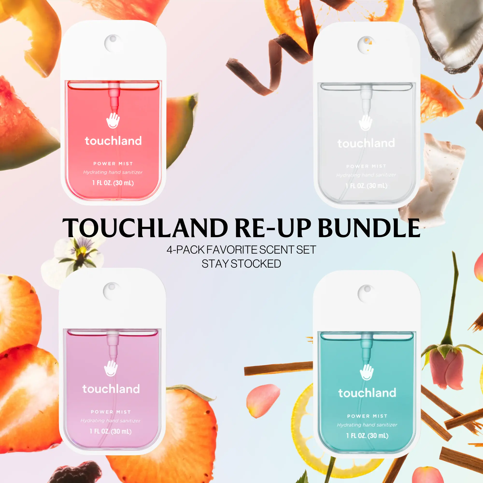 Touchland Re-Up Fan Favorites Bundle, 4-Pack Hand Sanitizers