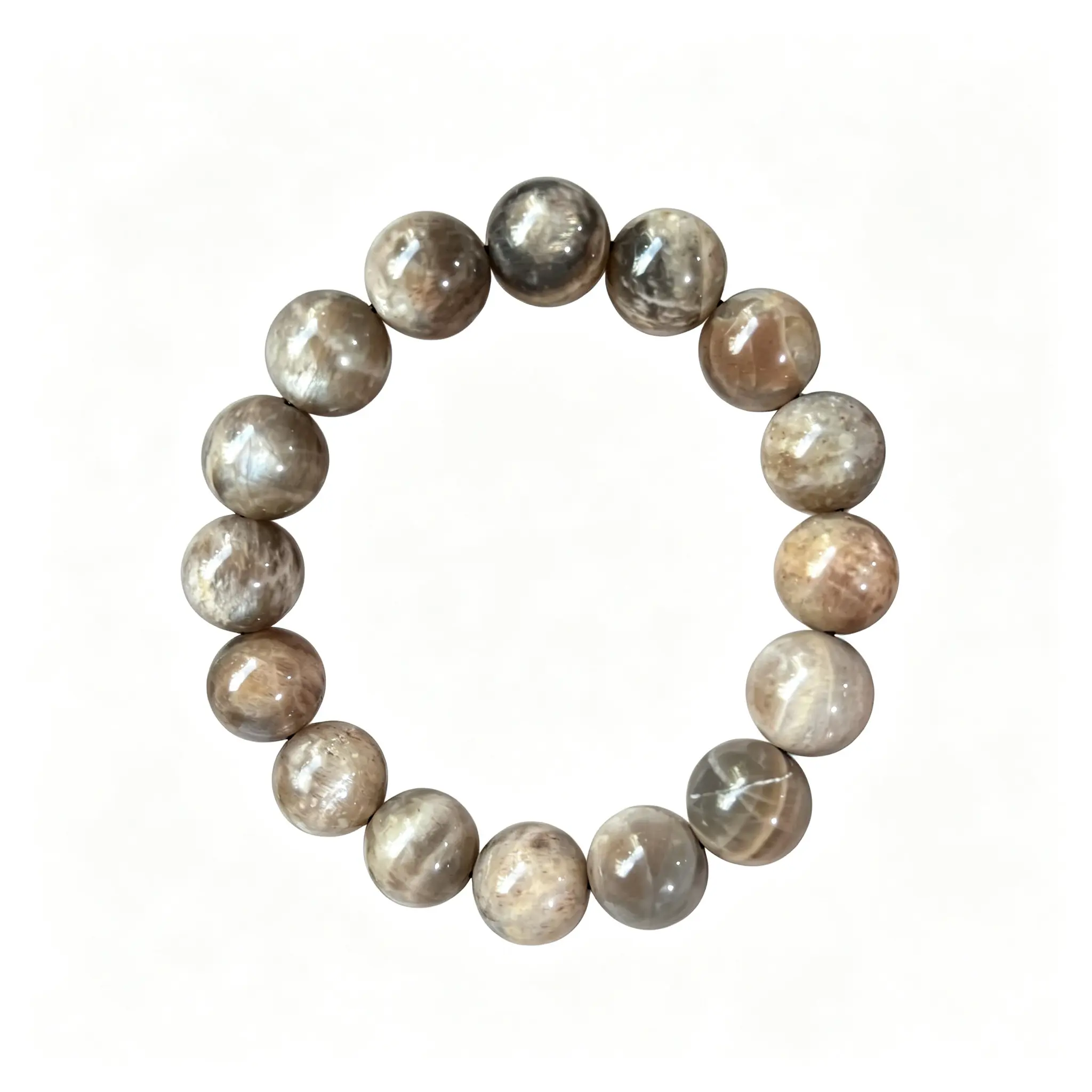 Natural Grey Moonstone 12mm Round Bead Elastic Bracelet, Adjustable Crystal Wrist Bracelet for Men Women