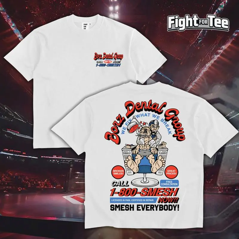 Khamzat Chimaev Borz Dental Group Double Sides Heavy Cotton Unisex T-shirt  319 Khamzat Wolfpack Shirt Fan Apparel Casual Street Style Direct-to-garment Printing  mma shirt charles ufc kaos short sleeve shirt