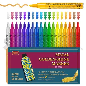 Ultra Gold Metallic Paint Marker Set 12/18 Pieces, 2-3mm Sparkling Metal Glitter Markers, Perfect for Stone Painting and DIY Art Crafts