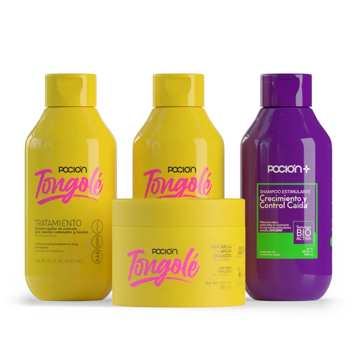 La Pocion Shampoo Crecimiento (Morado), Tratamiento Tongole, Crema para peinar Tongole, Mascarilla Tongole (4 Pack)