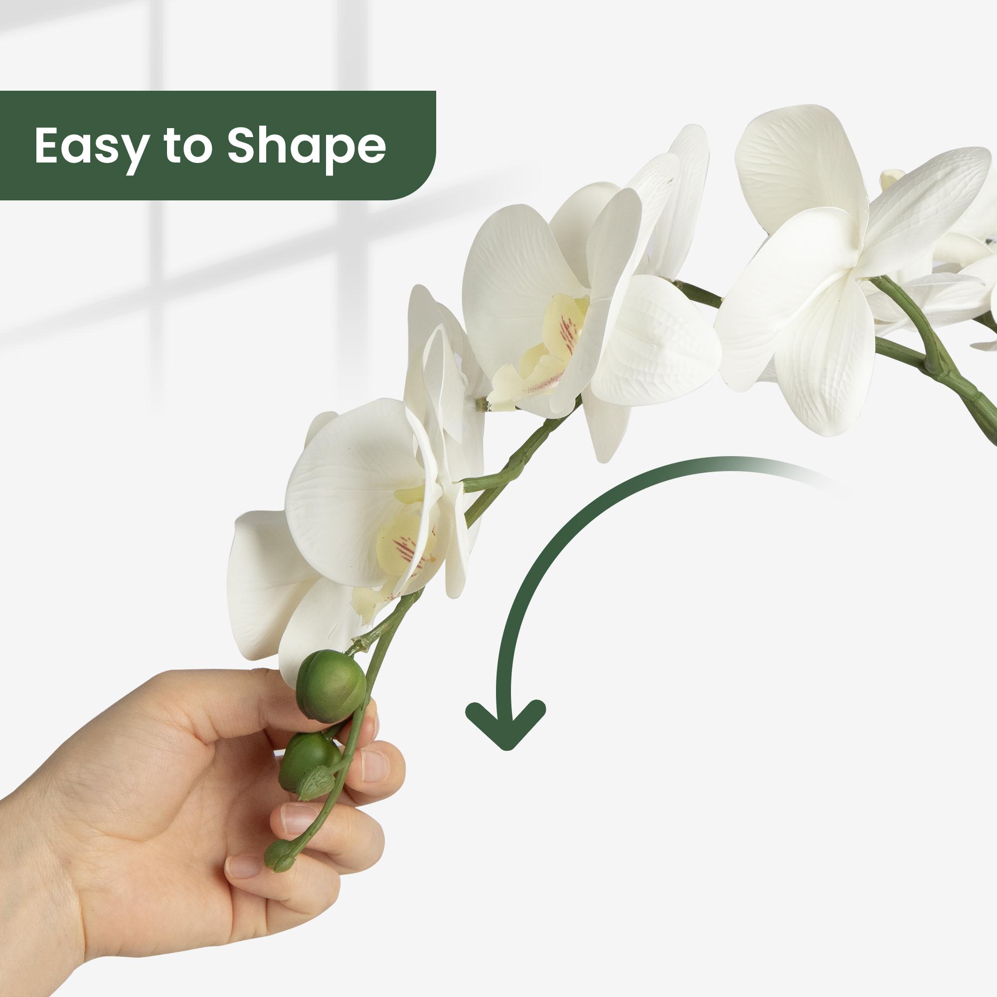 Porch decor.ennva ceramic potted artificial orchid flowers, white faux phalaenopsis for table decoration, realistic artificial flower ornaments suitable for home and office interior decoration