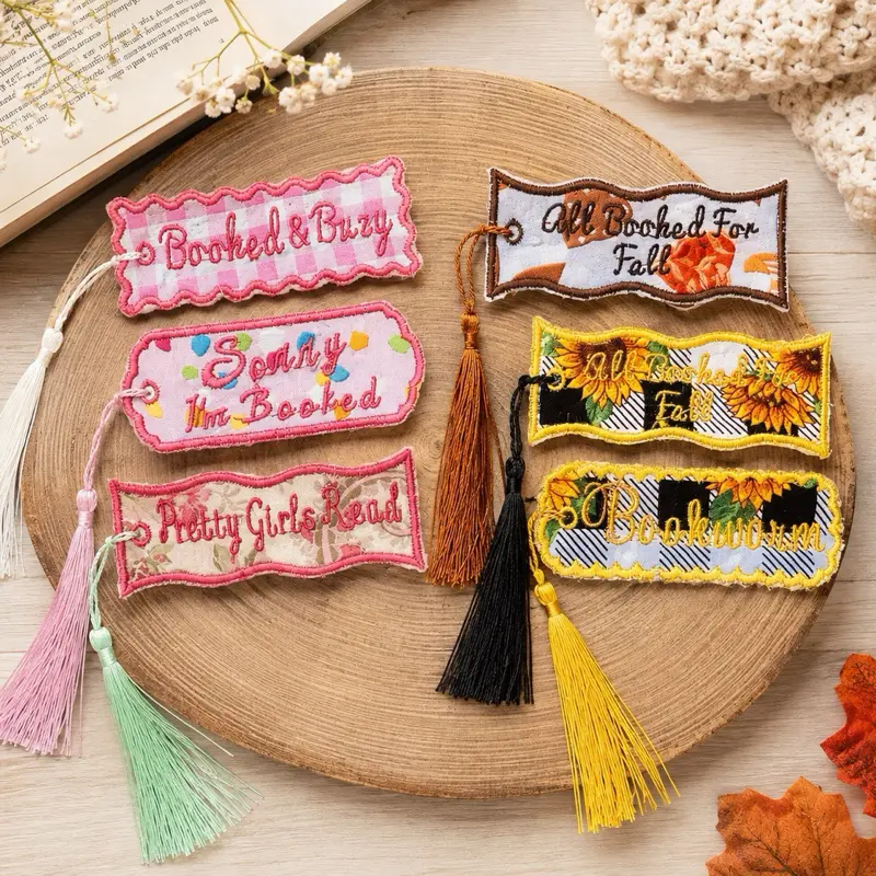 Embroidered Bookmarks for Book Lovers | Cute Bookworm Gift | Handmade Fabric Bookmark with Tassel