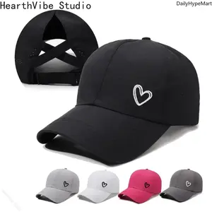 HearthVibe Studio Solid-color Heart-shaped High Ponytail Baseball Cap Adjustable Breathable Snapback for Everyday Wear