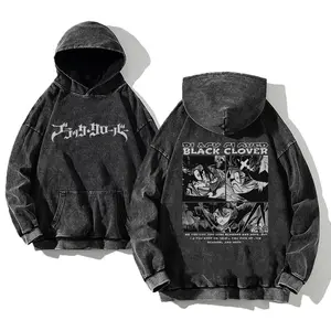 Japanese Anime Monster Spirit Graphic Washed Hoodie, Oversized Menswear And Women Menswear Tops, Gym Pump Cover, Hip Hop Y2K Graphic Apparel, Gift for Fans