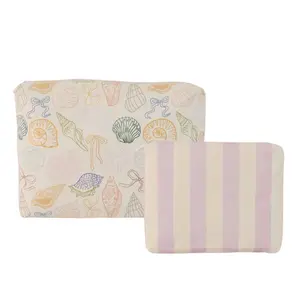 Sunnlie Pouch Shell & Stripe - Colorful Seashells Design with Lavender Stripes - Product Title