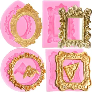 Photo Frame Fondant Molds Picture Frames Silicone Mold Vintage Frame Molds For Cake Decorating Cupcake Topper Chocolate Candy Polymer Clay Set Of 4