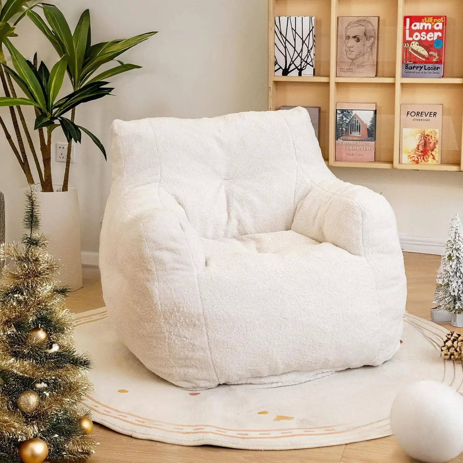 Shilucheng Fluffy Memoryfoam Beanbag Chairs - Soft Teddy Fabric with Fluffy Shredded Foam - Modern Assembled Lounger Sofa for Living Room or Bedroom