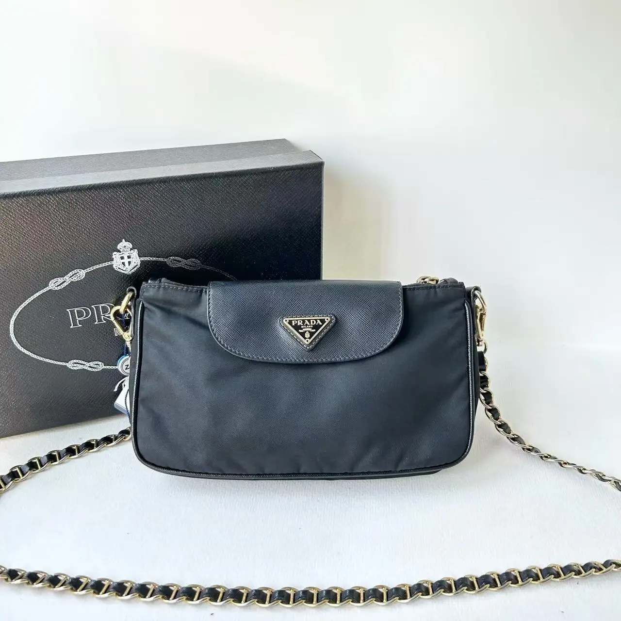 Pre-owned PRADA Nylon Crossbody Bags Tessuto Chain Black LNL0509