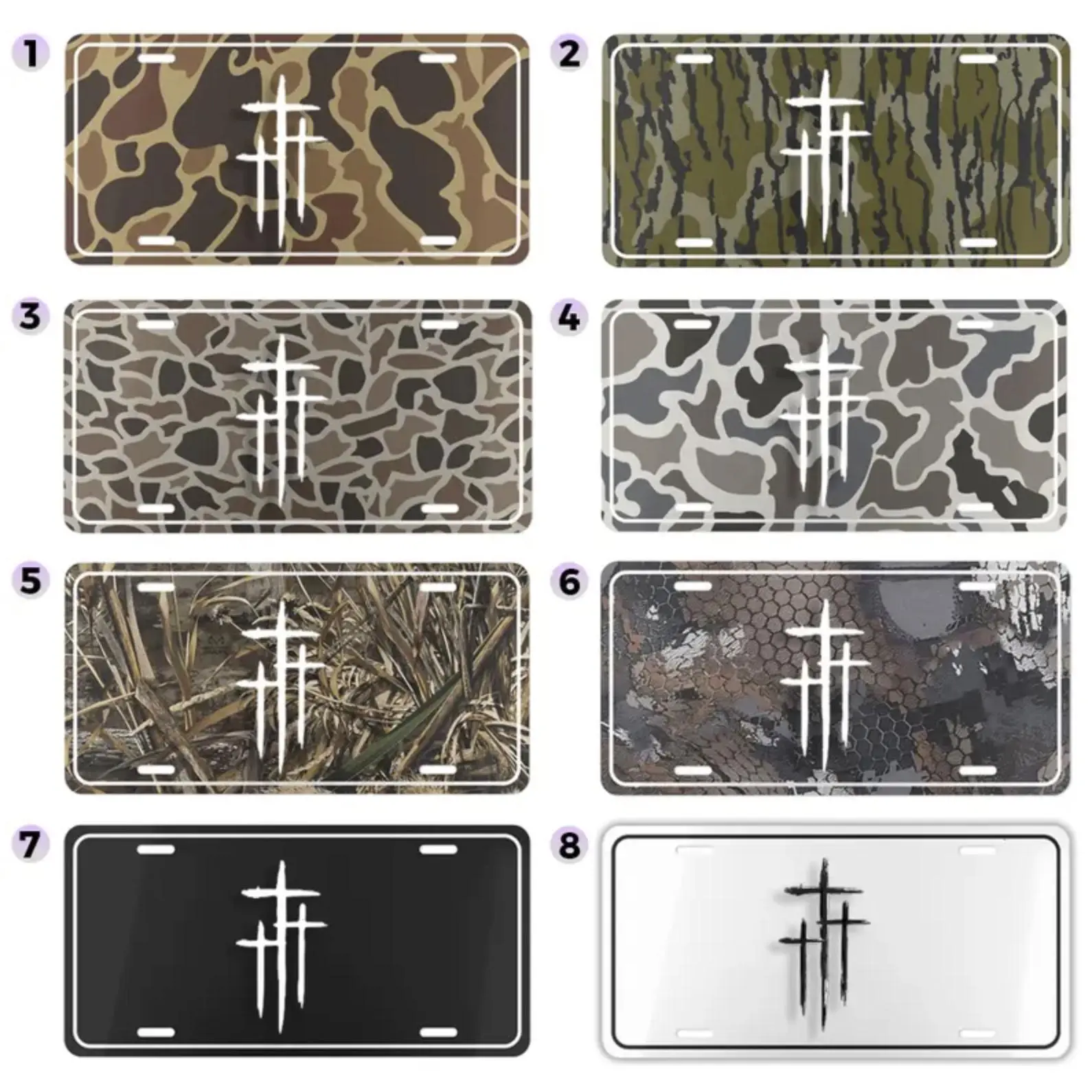 Three Cross Christian License Plate for Car & Truck, Camo & Patriotic Front Tag Collection, Spiritual Faith Auto Accessory Gift