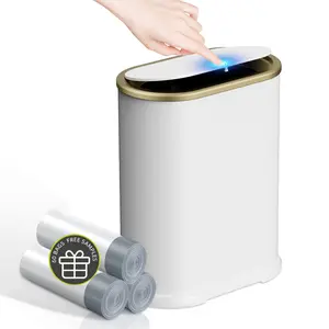 KSSKSS 1.8 Gallon Small Stainless Steel Trash Can with Press Type Lid, Slim Bathroom Garbage Bin, Dog Poop Trash Bin, Narrow Wastebasket with Pop-Up Lid for Bedroom, Toilet, Home Office
