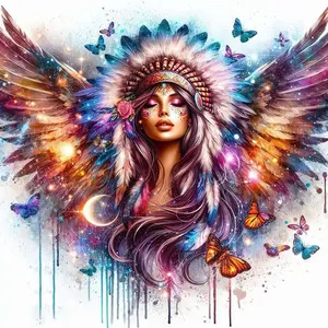 5D DIY Full Drill Round Diamond Painting - Diamond Art Kit Feather Goddess Mosaic Canvas DIY Wall Art, Home Wall Decoration, DIY Craft Supplies