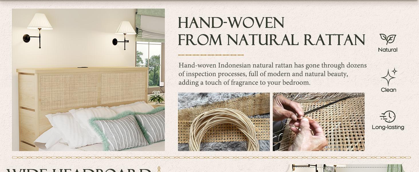 Yechen Natural Rattan Queen Bed Frame with Storage, 10 Drawers & Storage Headboard with Charging Station, Boho Rattan Wood Bed Frame with Metal Frame, Noise Free, No Box Spring Needed Yechen Natural Rattan Queen Bed Frame with Storage, 10 Drawers & Storage Headboard with Charging Station, Boho Rattan Wood Bed Frame with Metal Frame, Noise Free, No Box Spring Needed