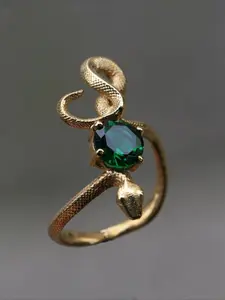 Unique Snake Imitation Emerald Cubic Zirconia Golden Plated Ring for Women Men Punk Gothic Halloween Snake Jewelry  Daily Vacation Music Festival Party ，Gift for Her Gift From A Best Friend
