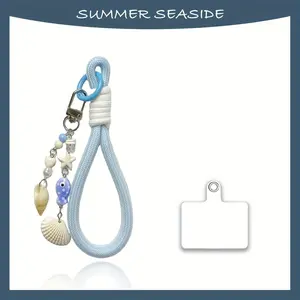 Summer Ocean-Inspired Phone Lanyard, Anti-Loss and Drop-Proof, Durable Braided Rope, Universal Phone Stand Strap, Fashionable Hand Strap Accessory