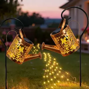 Solar Water Bottle Flowing Light, Warm Fairy Spray Lamp, Vintage Metal Design, Copper Wire Cascade Lamp, 37 LED Hook, Garden Patio Pavilion Decor, Solar Outdoor Lights