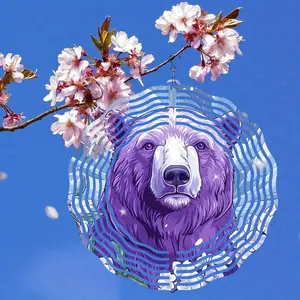 Bear Design Wind Chime, Outdoor Hanging Decor, 3D Kinetic Ornament, Garden Decoration for Home Garden Patio