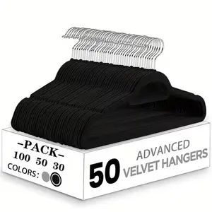 100/50/30 pieces, Premium velvet non-slip clothes hangers with crossbar, 360 swivel hook, space-saving, durable, suitable for indoor storage, outdoor drying, clothing display, standard hangers, wardrobe storage