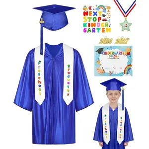 8Pcs Preschool Graduation Gown Cap Set DIY 2026 with Tassel Stole Certificate Medal Kindergarten Set for Toddler Kids