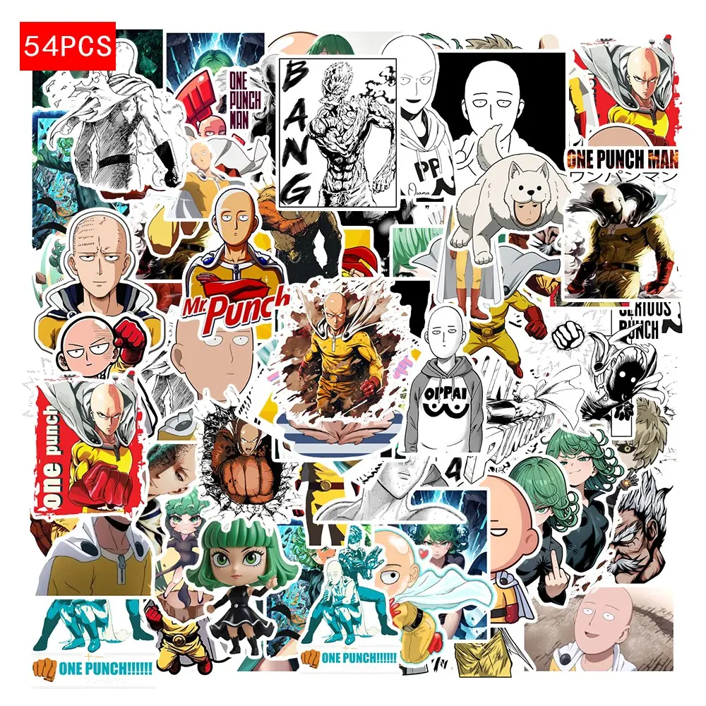 54pcs One Punch Man Theme Waterproof Stickers, Car Water Bottle Luggage Phone Laptop Decals, Durable & Reusable Decorative Stickers, Sticker For Cars, Graphic Decal, Automobile Decals