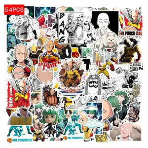 54pcs One Punch Man Theme Waterproof Stickers, Car Water Bottle Luggage Phone Laptop Decals, Durable & Reusable Decorative Stickers