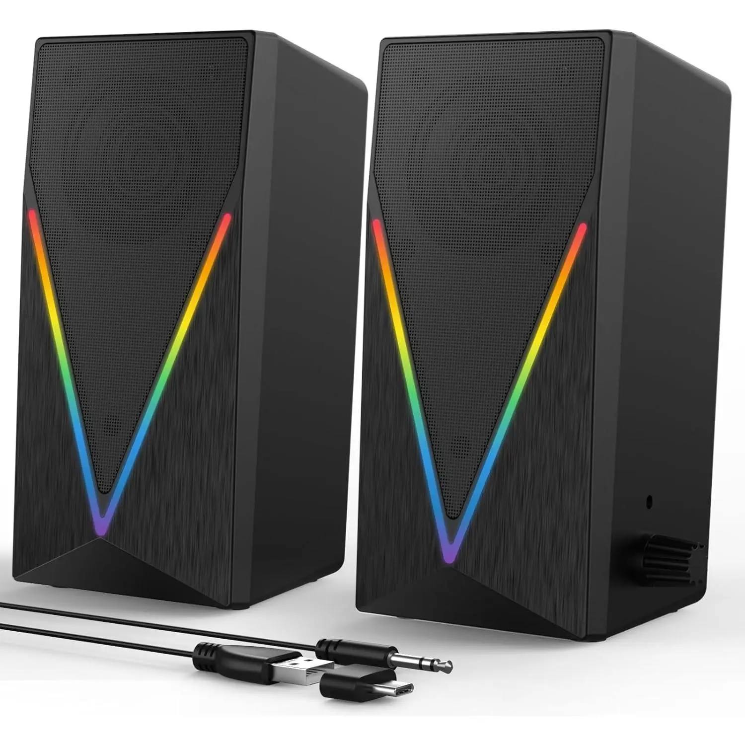 Computer Speakers, Desktop PC Speakers with 6 Colorful RGB Lights, Headphone Jack, Enhanced Bass and Volume Control, Powered & 3.5mm Aux Gaming Speakers for Laptop Monitor PC Tablet Phone