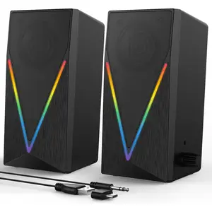 Computer Speakers, Desktop PC Speakers with 6 Colorful RGB Lights, Headphone Jack, Enhanced Bass and Volume Control, Powered & 3.5mm Aux Gaming Speakers for Laptop Monitor PC Tablet Phone