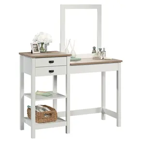 Cottage Road Vanity with Large Framed Mirror & Two Drawers for Makeup & Hair Care Essentials