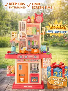 Kids Kitchen Playset 45PCS – Pretend Cooking Toy with Real Steam, Lights & Sounds, Interactive Role Play Kitchen Set for Toddlers, Montessori Learning Toy, Screen-Free Imagination Play