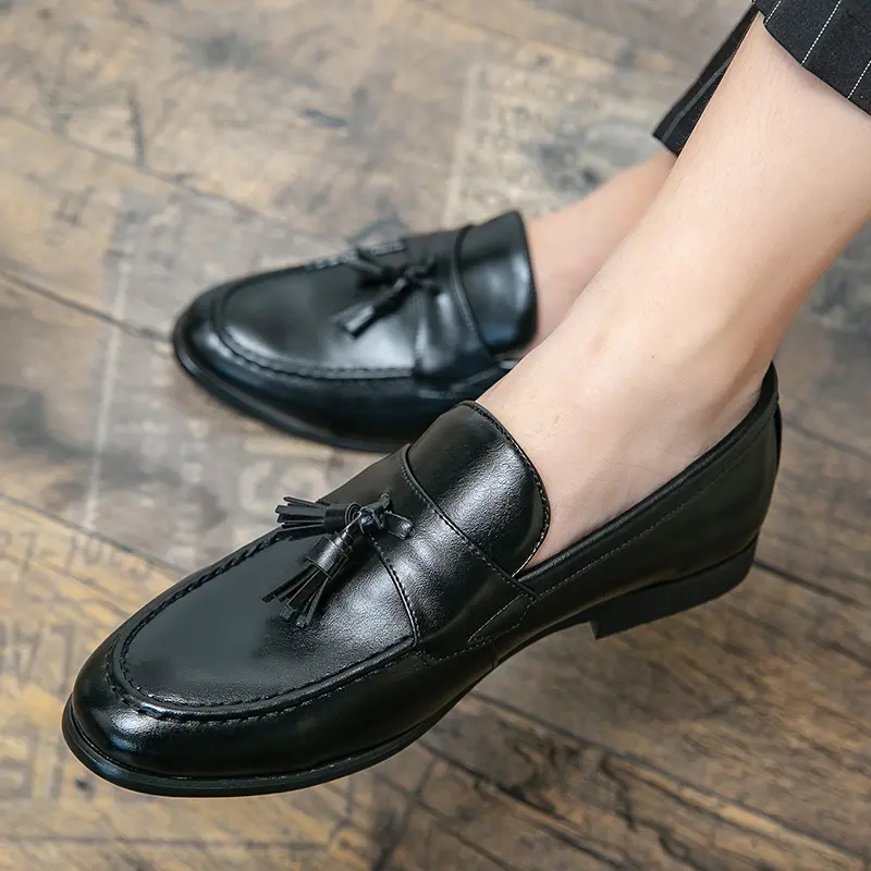 Men's PU Leather Tassel Slip-On Loafers - Flat, 1-Step Easy-Wear Comfortable Footwear for Daily Wear, Weddings