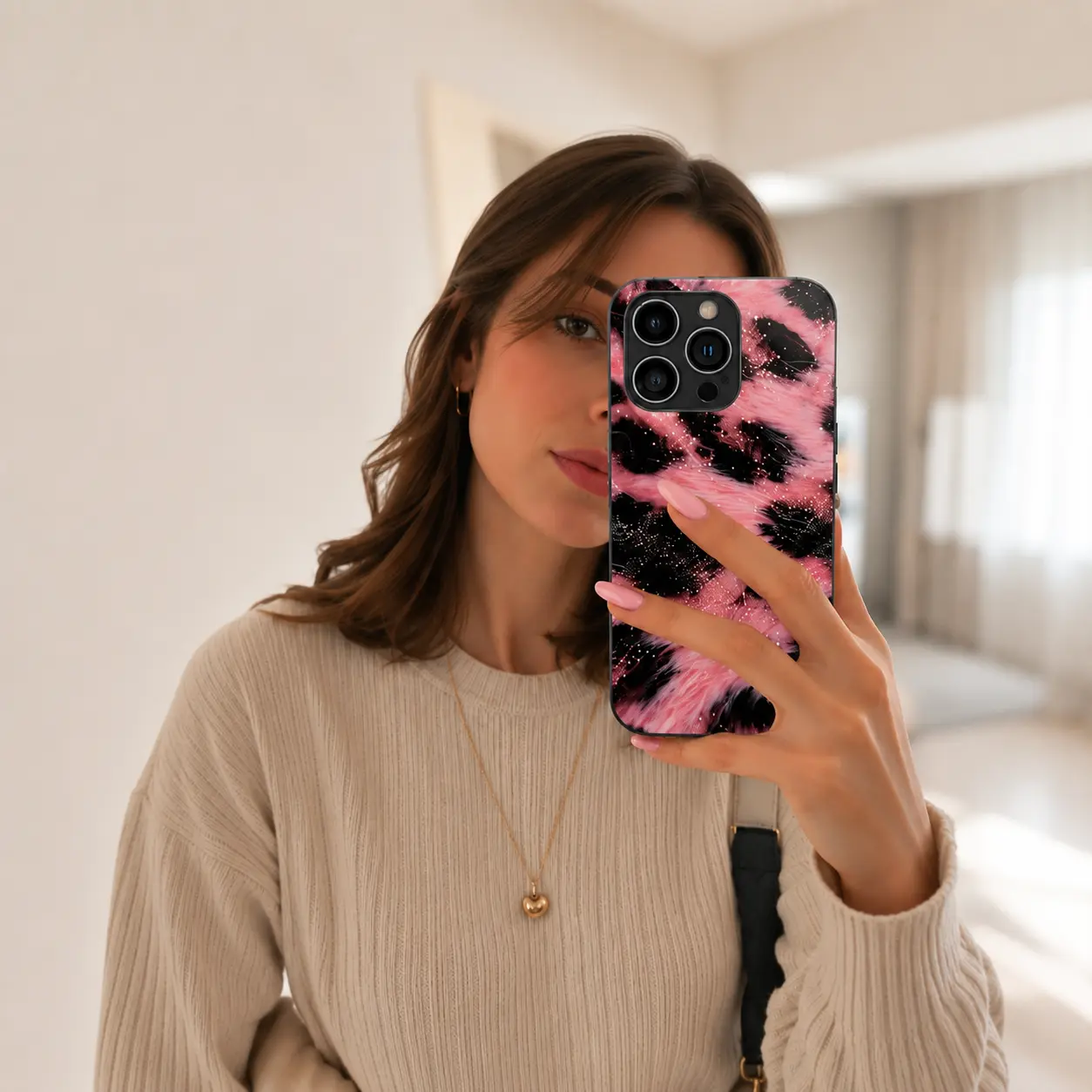 Aesthetic Y2K Pink Leopard Glitter Magnetic Case for iPhone 17 16 15 14 13 12 11 Pro Max | Samsung S26 S25 S24 S23 S22 S21 S20 | Baddie dual-layer silicone rugged cover — 975