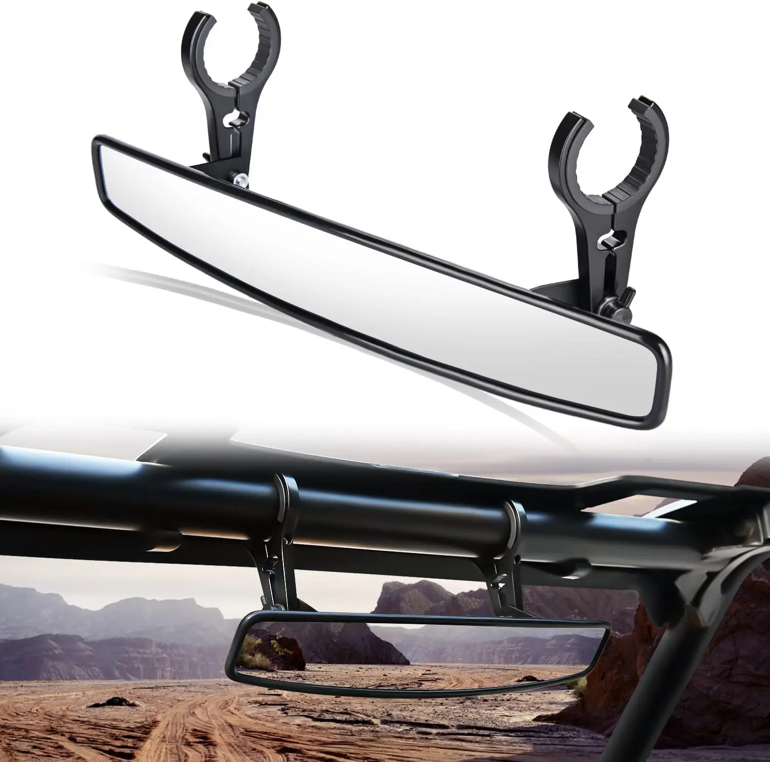 Nilight UTV 15-Inch Wide Clear Convex Rear View Mirror, Adjustable Safety Mirror with 3/4-, 1.75- or 2-Inch Clamps for Polaris RZR PRO XP R, Pioneer, Can Am Commander Maverick, Kawasaki Roll Bar Cage Field Of Vision