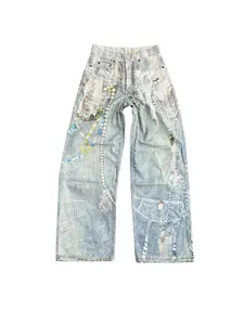 Studio Jeans Denim Graphic Design Fashion Trendy Pants Baggy with Unique Embellishments and Distressed Look