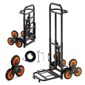 fathersdaygift VEVOR Stair Climbing Cart, 220 lbs Stair-Climbing Capacity, Heavy-Duty Folding Trolley Cart with Telescoping Handle, 6 Wheels and 2 Bungee Cords, Stair Climber Dolly for Home, Groceries, Warehouse